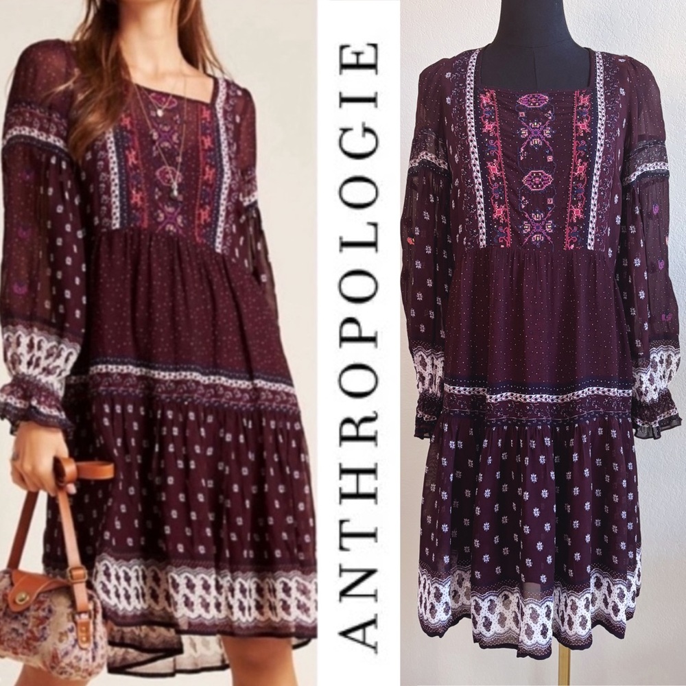 Anthropologie Maeve Galene Embroidered Tunic Dress‎ Size 2
